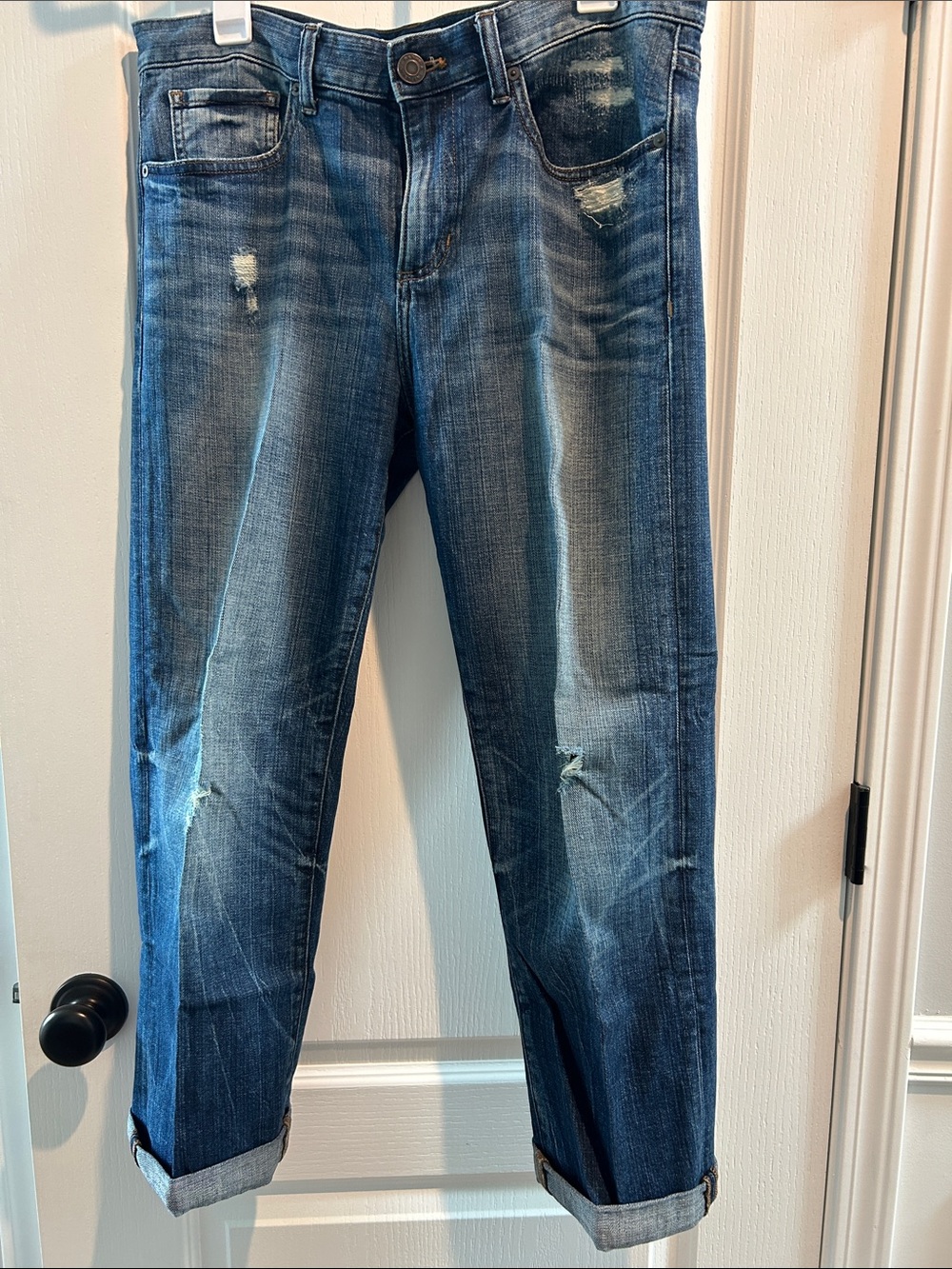 Women’s Distressed Blue Denim Jeans - Casual Straight Fit